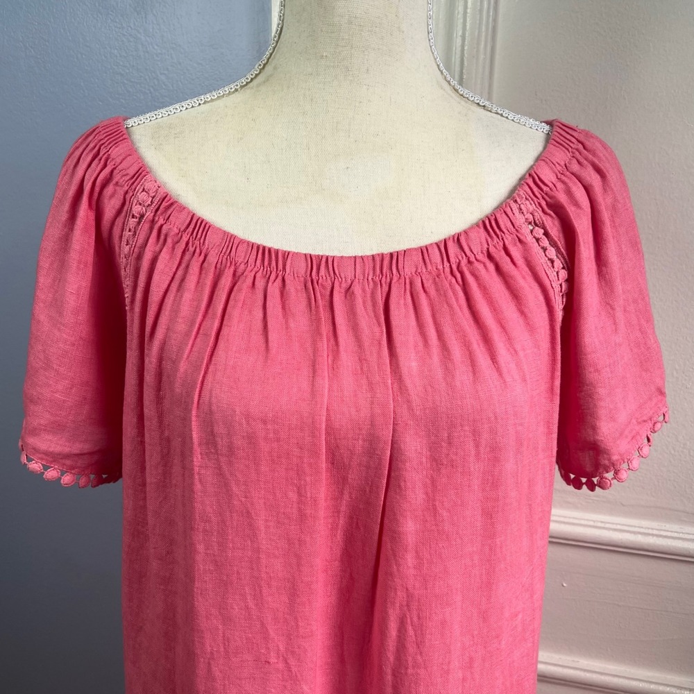 Anthropologie Luisa Perla Linen Dress Italy Coral Pink Eyelet Lace Womens Size M - Picture 4 of 10